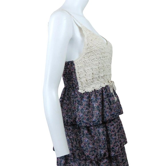 Keren Hart Slip Dress L Crocheted Tiered Ruffles Spaghetti Straps Lined NWT - Picture 10 of 12